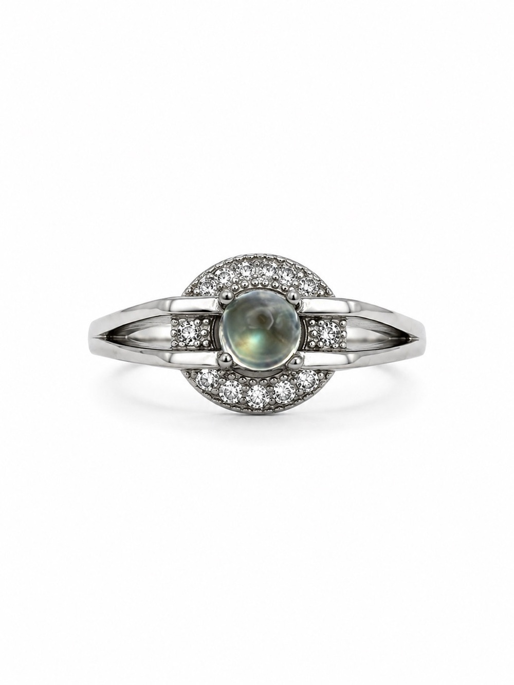 #R32 Madagascar Moonstone Split Shank Ring